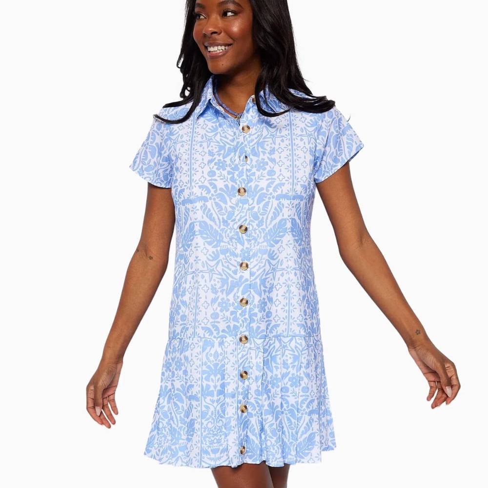 NWT SAIL TO SABLE HYDRANGEA BLOCK PRINT RUFFLE HEM DRESS M
